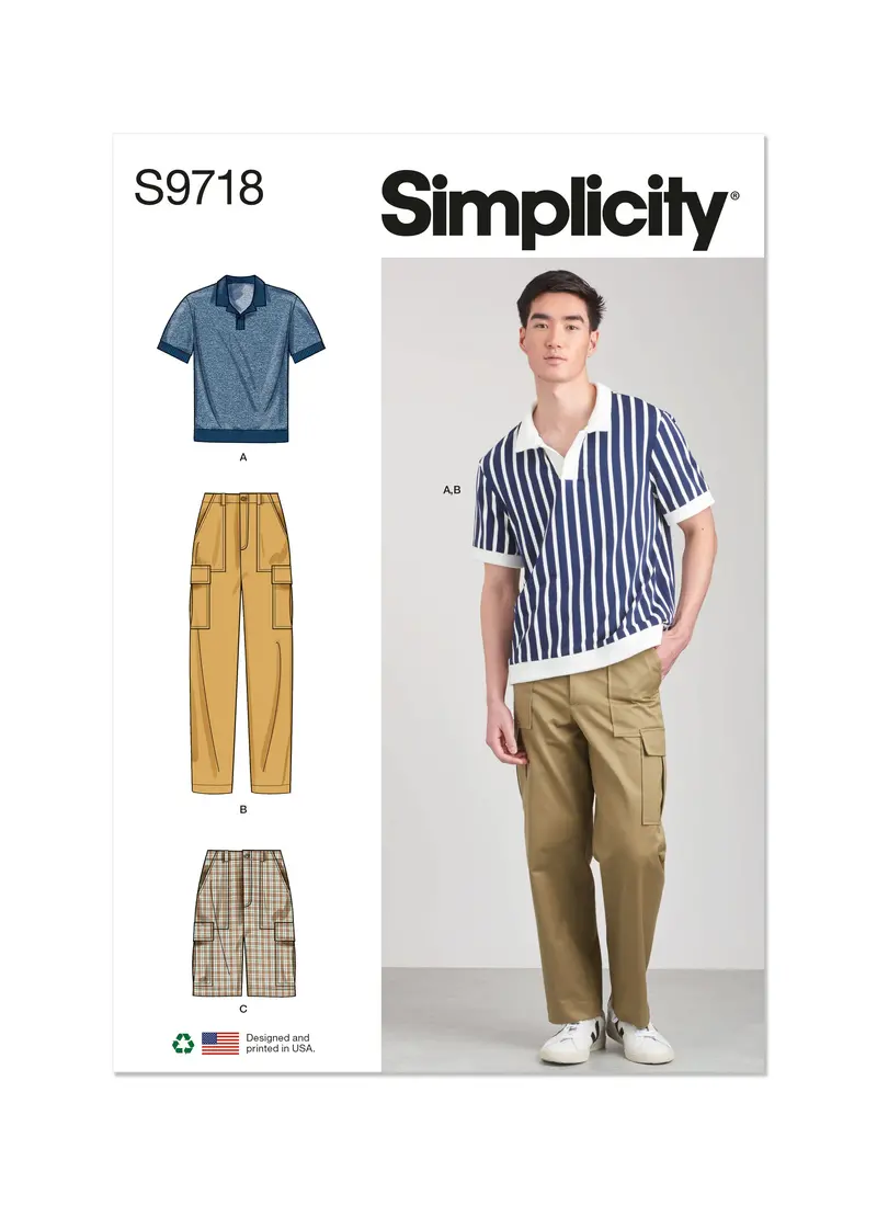Simplicity 9718 Men's Knit Top, Cargo Pants And Shorts Sewing Pattern 2