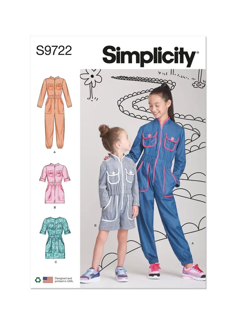 Simplicity 9722 Girls' Jumpsuit, Romper And Dress Sewing Pattern 2