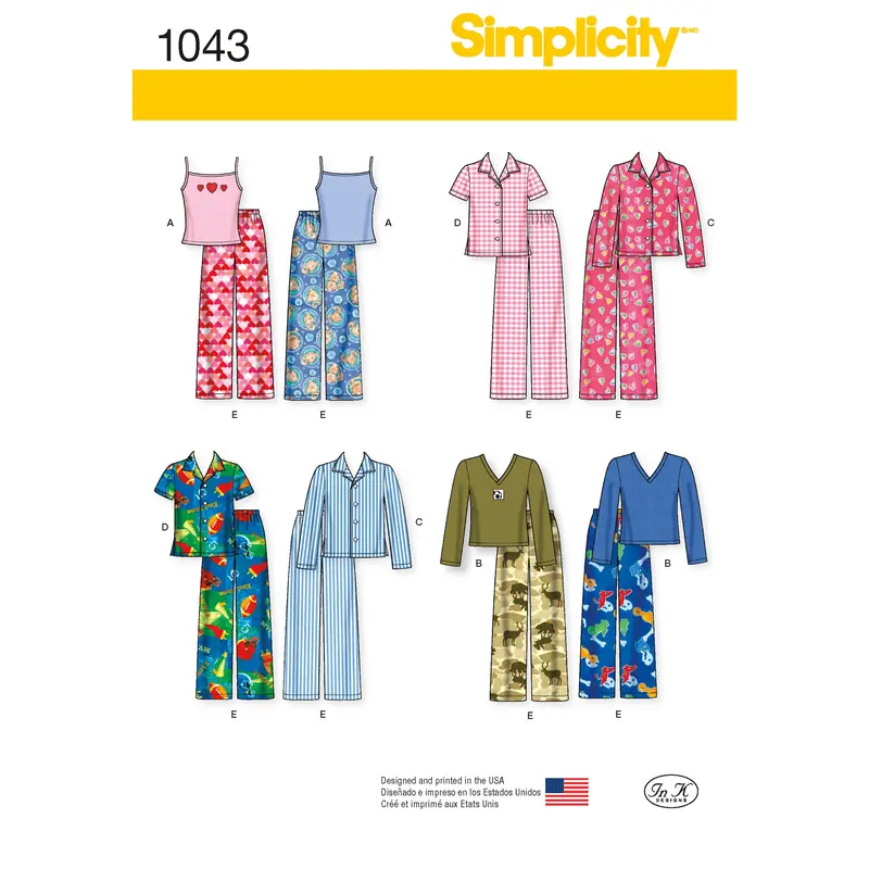 Simplicity Pattern 1043 Child's, Girls' And Boys' Pyjamas 1