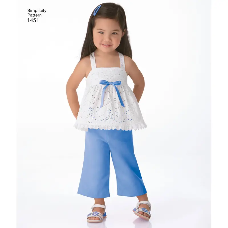 Simplicity Pattern 1451 Toddlers' Dresses, Top, Cropped Pants And Shorts 1