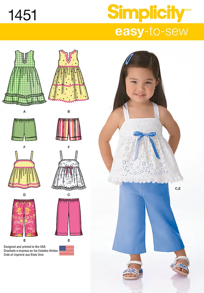 Simplicity Pattern 1451 Toddlers' Dresses, Top, Cropped Pants And Shorts 2