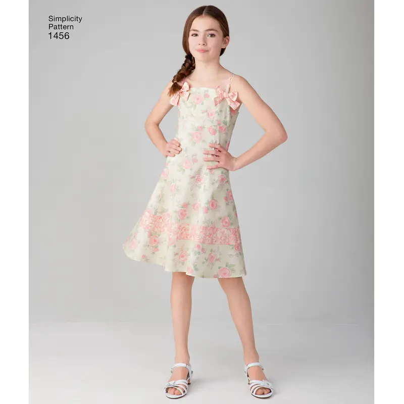 Simplicity Pattern 1456 Girls' Dress With Bodice Variations And Hat 1