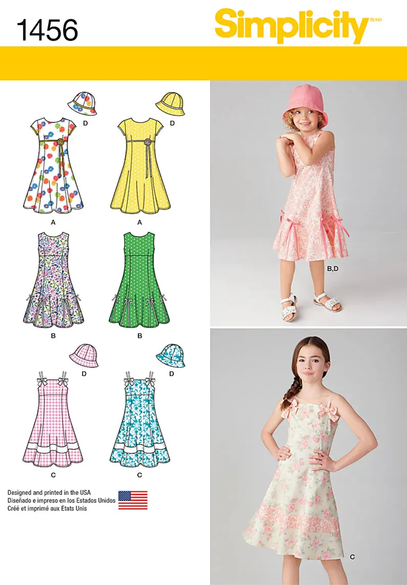 Simplicity Pattern 1456 Girls' Dress With Bodice Variations And Hat 2