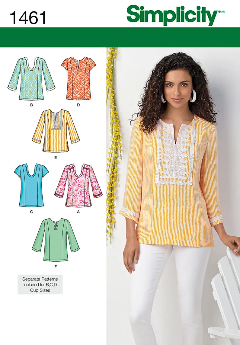 Simplicity Pattern 1461 Misses' And Plus Tunic With Neckline And Sleeve Variations 2