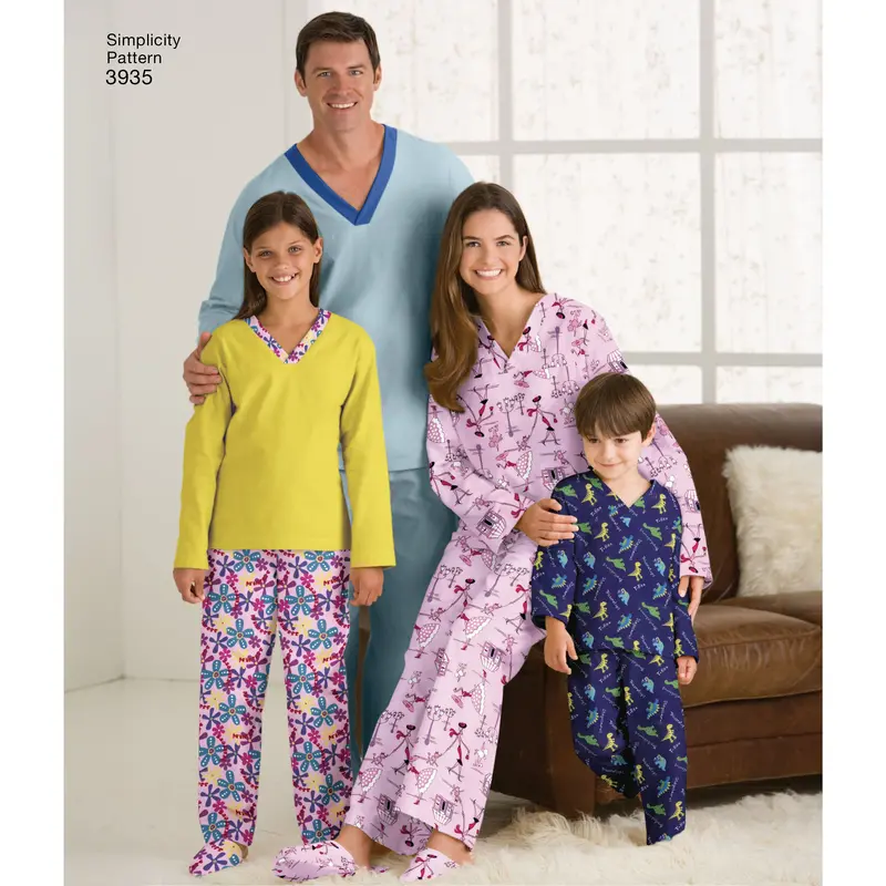 Simplicity Pattern 3935 Unisex Child, Teen And Adult Pyjamas 1