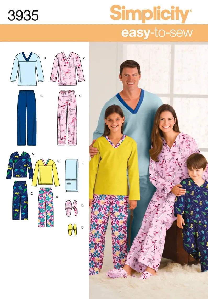 Simplicity Pattern 3935 Unisex Child, Teen And Adult Pyjamas 2