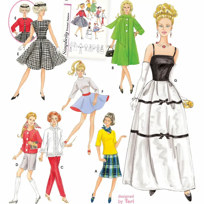 Simplicity Pattern 5785 Wardrobe For 11.5 Inch Fashion Dolls 1