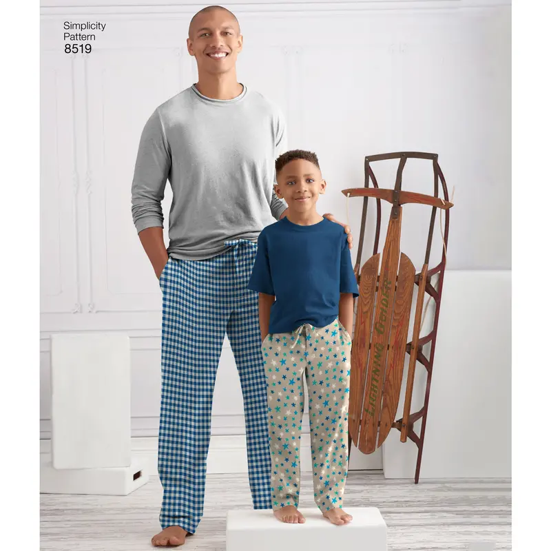 Simplicity Pattern 8519 Boys And Mens Slim Fit Lounge Trousers 1