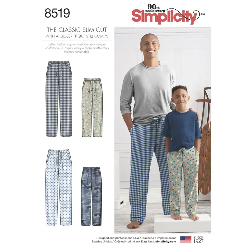 Simplicity Pattern 8519 Boys And Mens Slim Fit Lounge Trousers 2