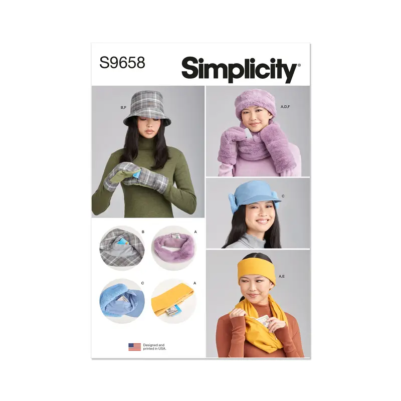 Simplicity Pattern 9658 Misses' Hats, Headband, Mittens, Cowl And Infinity Scarf 2