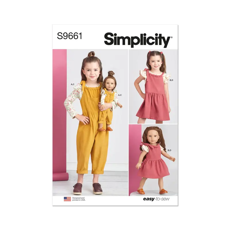 Simplicity Pattern 9661 Children's Tops, Overalls, Jumper And Doll Clothes 2