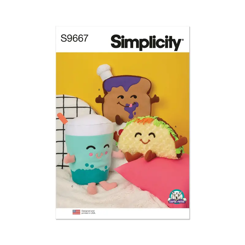 Simplicity Pattern 9667 Plush Toys Taco, Toast And Bubble Tea By Carla Reiss 2