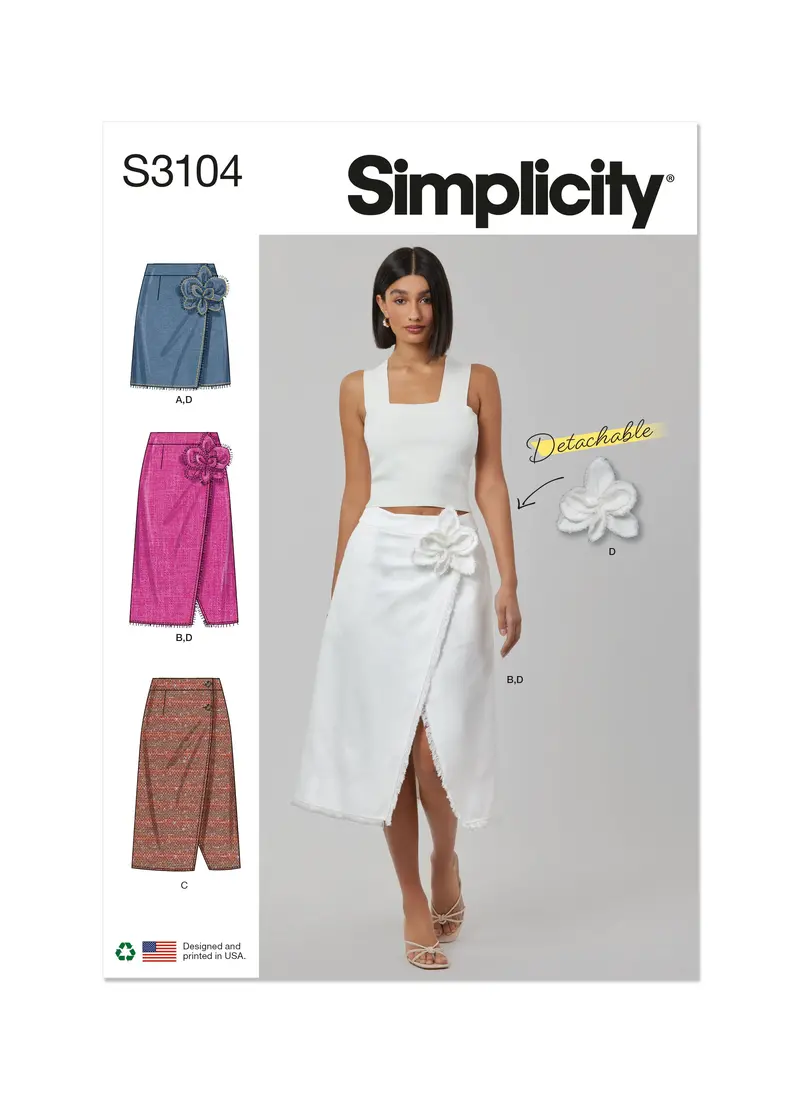 Simplicity Sewing Pattern 3104 Wrap Skirts With Detachable 3D Flower 2