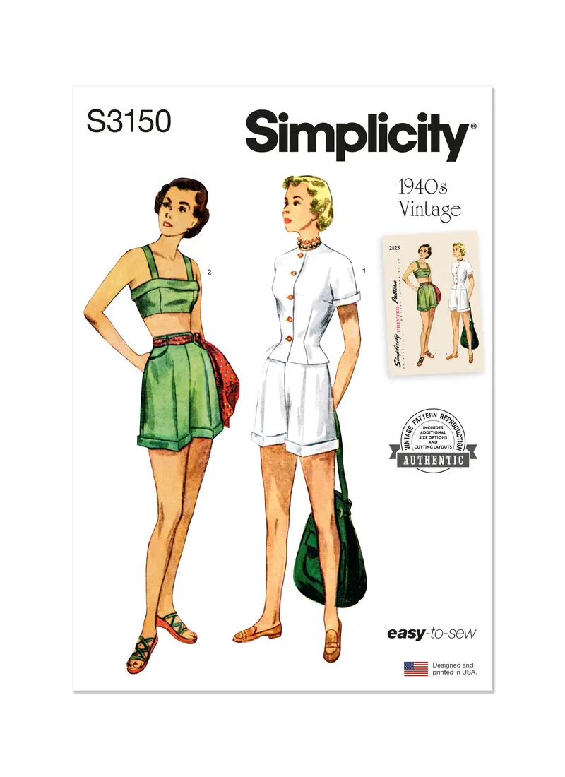 Simplicity Sewing Pattern 3150 Vintage 1940'S Jacket, Bra And Shorts 1