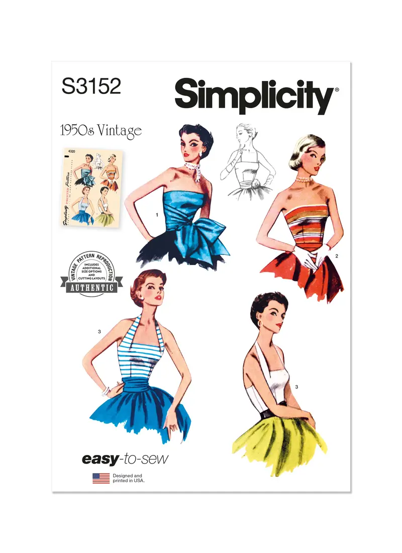 Simplicity Sewing Pattern 3152 Misses' 1950'S Halter And Strapless Bodice 1