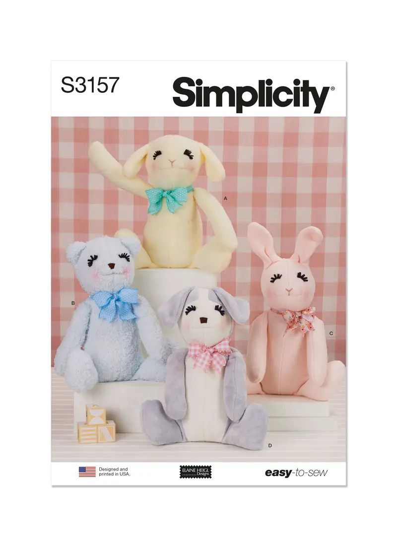 Simplicity Sewing Pattern 3157 Seated Plush Animals By Elaine Heigl Designs 2