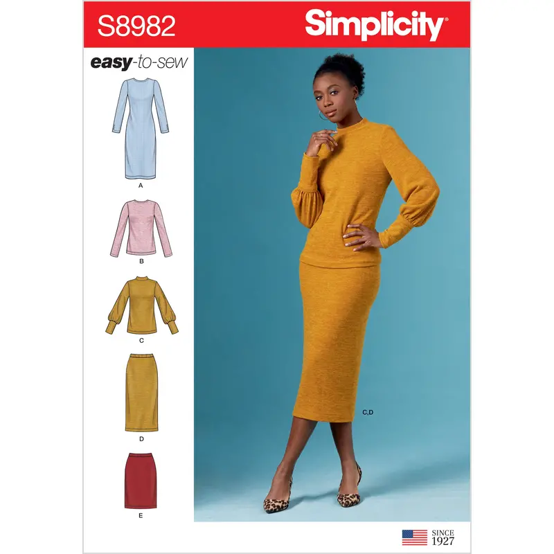 Simplicity Sewing Pattern 8982 Knit Dress, Tops, Skirts 2