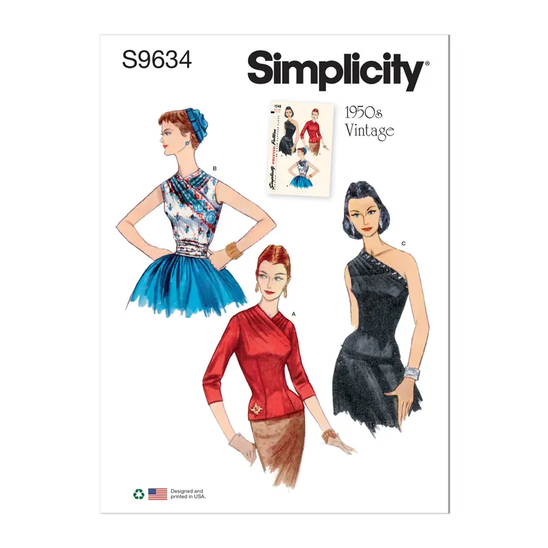 Simplicity Sewing Pattern 9634 Misses' Vintage Blouses And Cummerbund 1