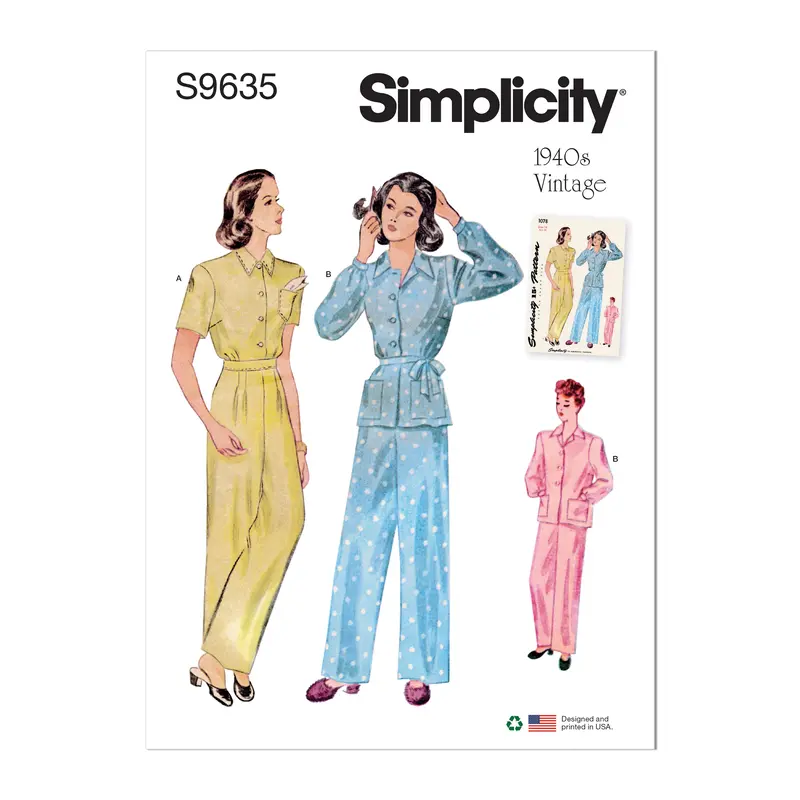 Simplicity Sewing Pattern 9635 Misses' Vintage Lounge Top And Pants 1