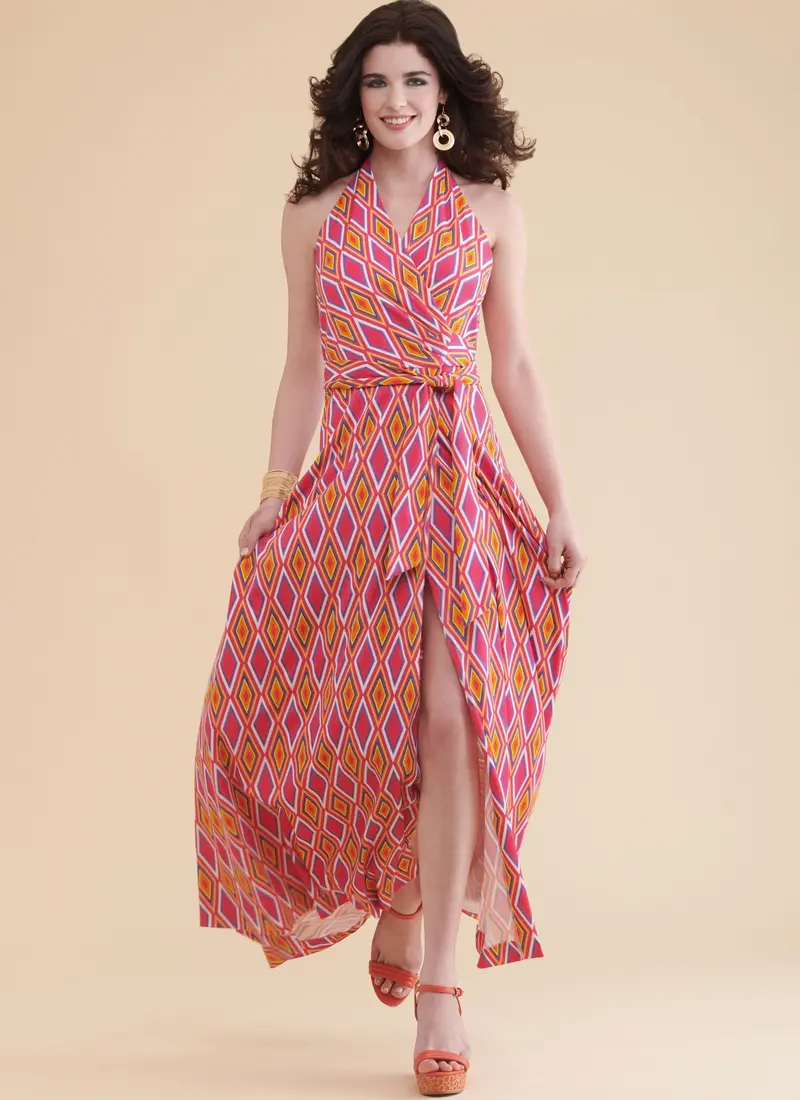 Simplicity Sewing Pattern 9793 1970'S Front-Wrap Halter-Dress 1