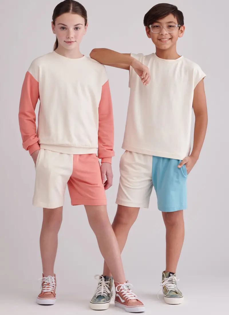 Simplicity Sewing Pattern 9801 Girls' And Boys' Sweatshirts And Shorts 1