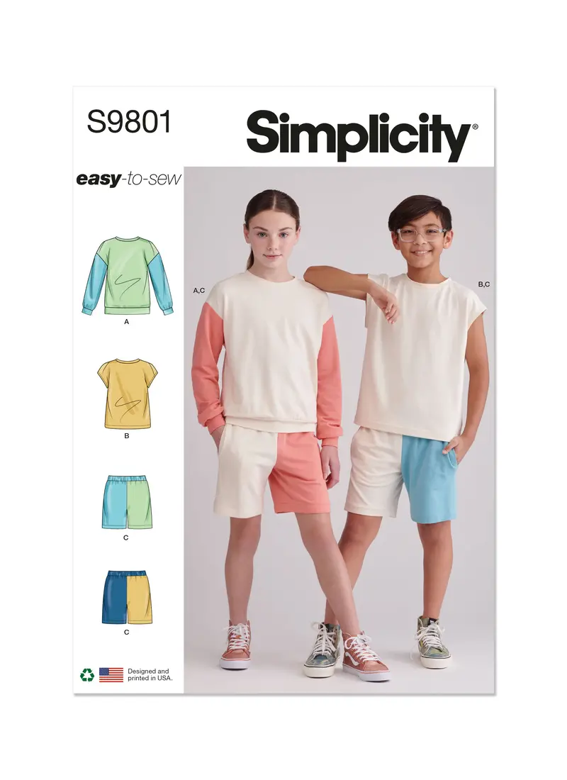 Simplicity Sewing Pattern 9801 Girls' And Boys' Sweatshirts And Shorts 2