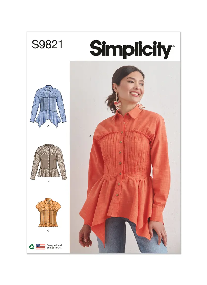 Simplicity Sewing Pattern 9821 Misses' Blouse With Collar 2