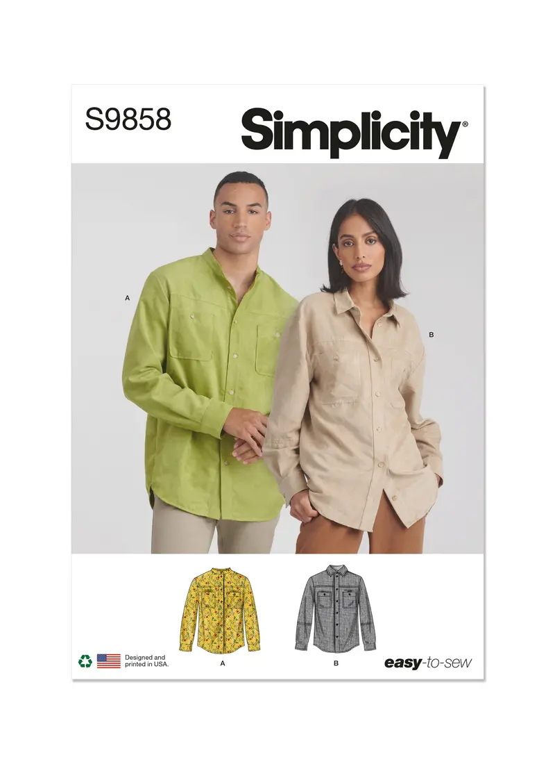 Simplicity Sewing Pattern 9858 Unisex Shirts 2