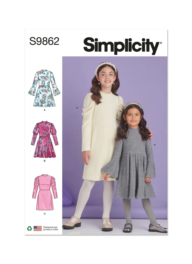 Simplicity Sewing Pattern 9862 Girls' Knit Dresses 2