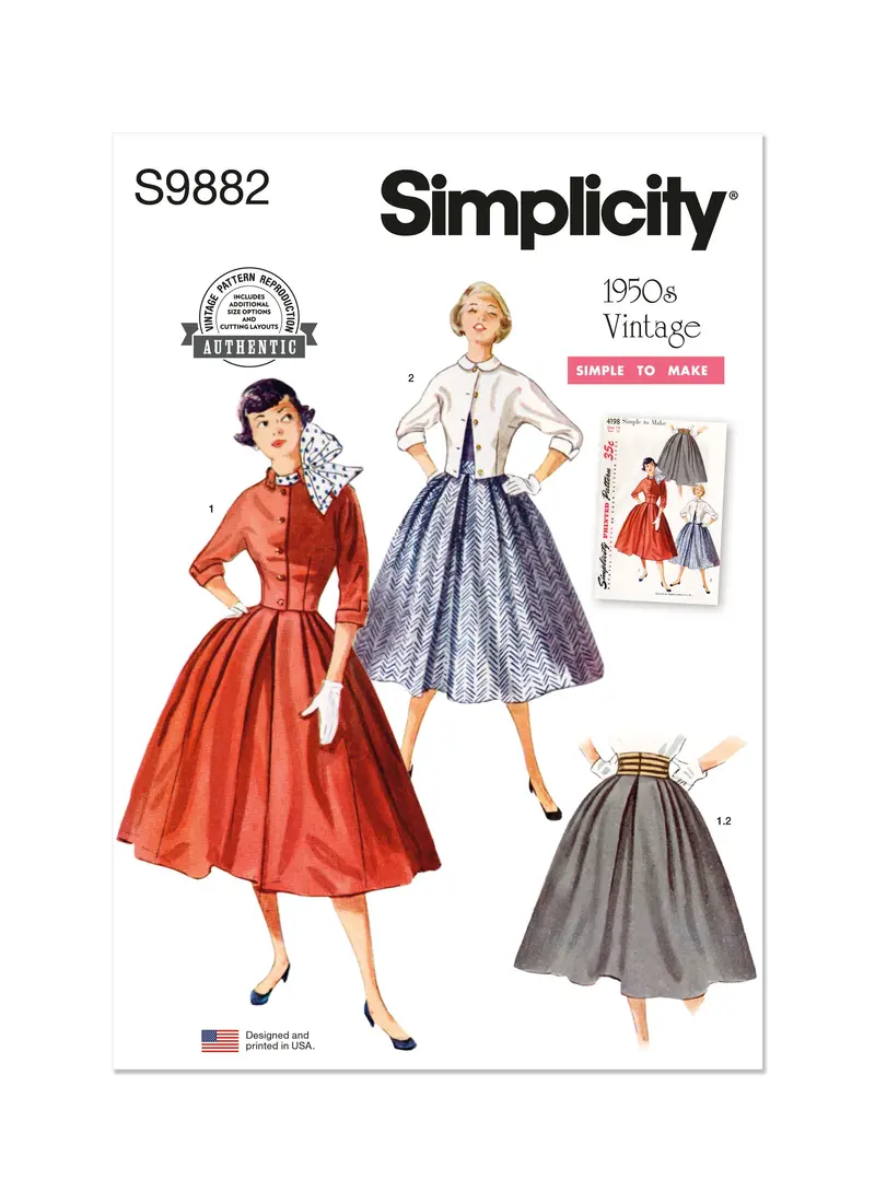 Simplicity Sewing Pattern 9882 Misses' 50'S Skirt And Jacket 2