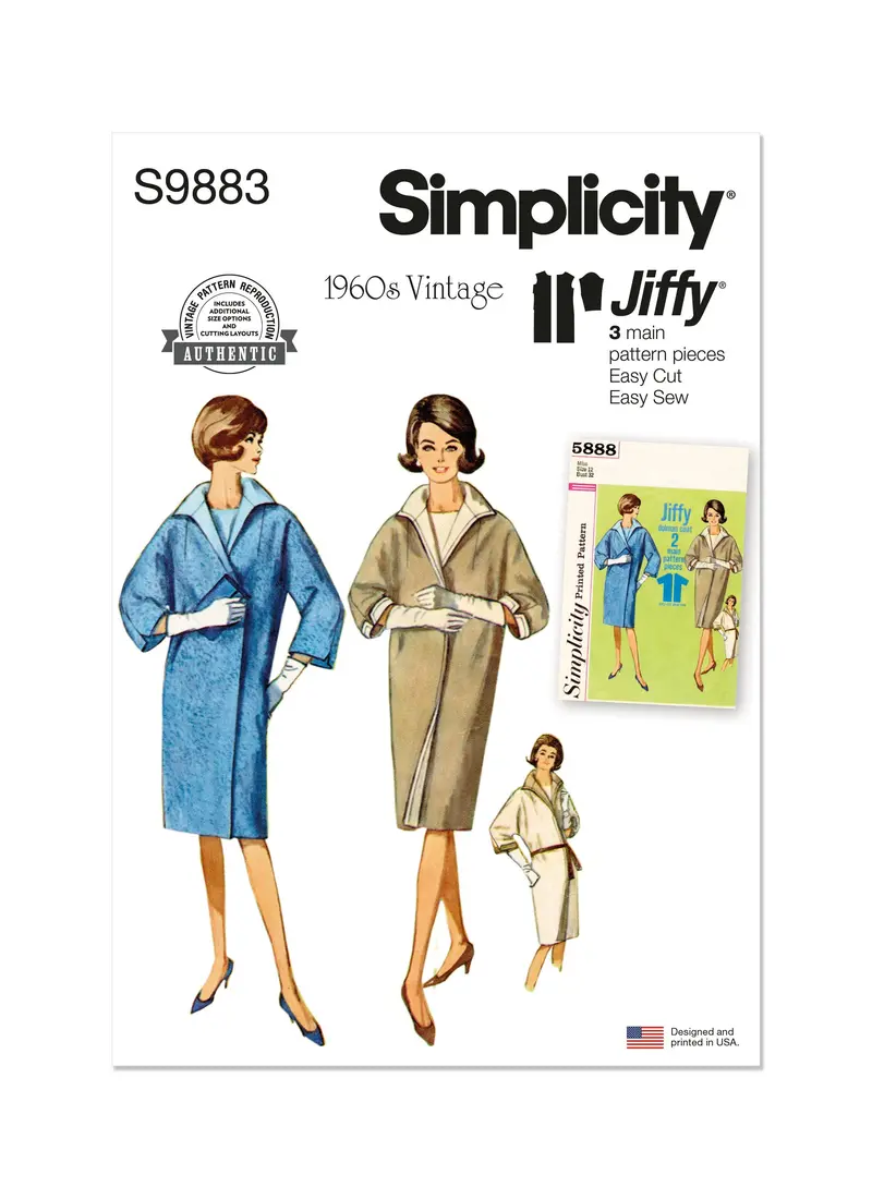 Simplicity Sewing Pattern 9883 Misses' 60'S Reversible Coat 2