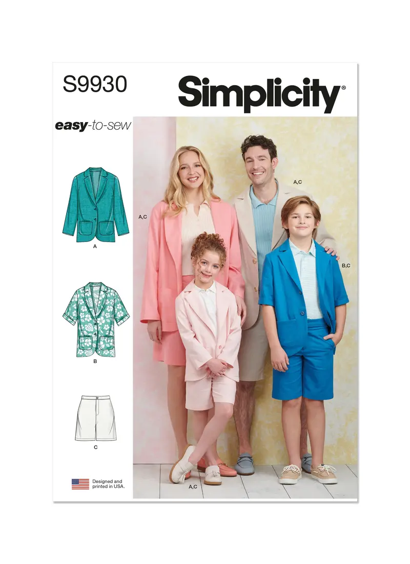 Simplicity Sewing Pattern 9930 Children's, Teens' And Adults' Blazers And Shorts 2