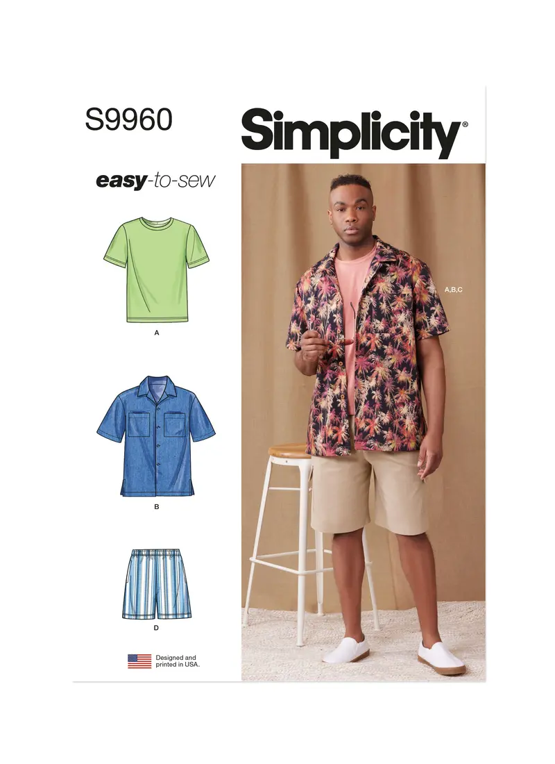 Simplicity Sewing Pattern 9960 Men's Knit T-Shirt, Shirt And Shorts 2
