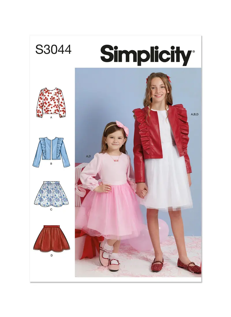 Simplicity Sewing Pattern S3044 Girls' Skirts, Jacket And Knit Top 2