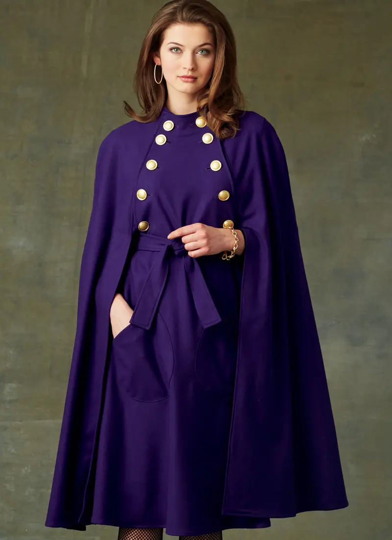 Vogue Pattern 9288 Cape With Stand Collar, Pockets, And Belt 1