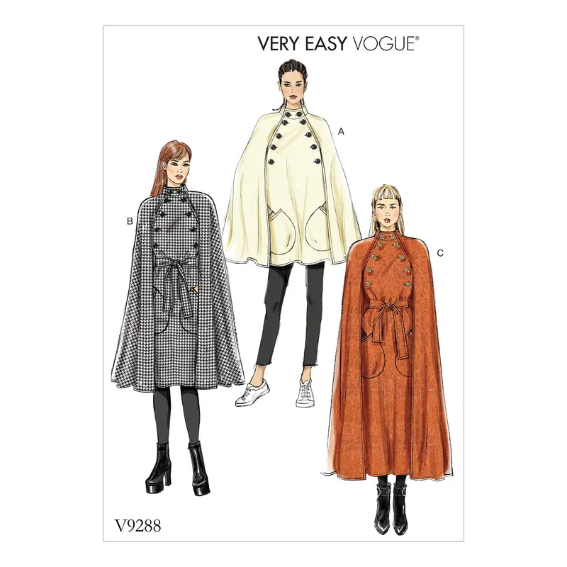Vogue Pattern 9288 Cape With Stand Collar, Pockets, And Belt 2