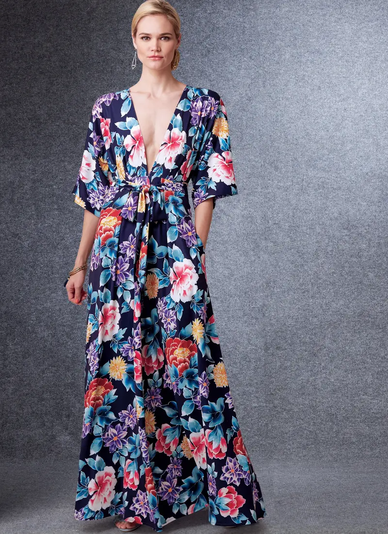 Vogue Sewing Pattern 1735 Deep- Kimono-Style Dresses With Self-Tie 1