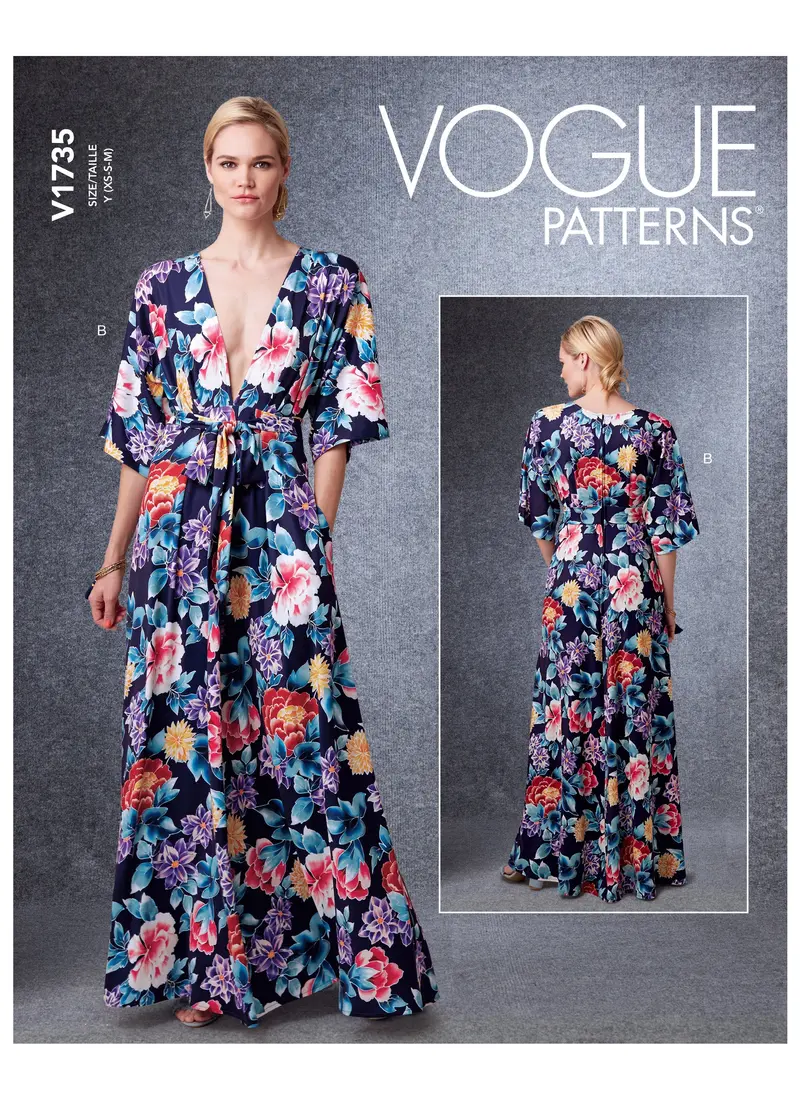 Vogue Sewing Pattern 1735 Deep- Kimono-Style Dresses With Self-Tie 2