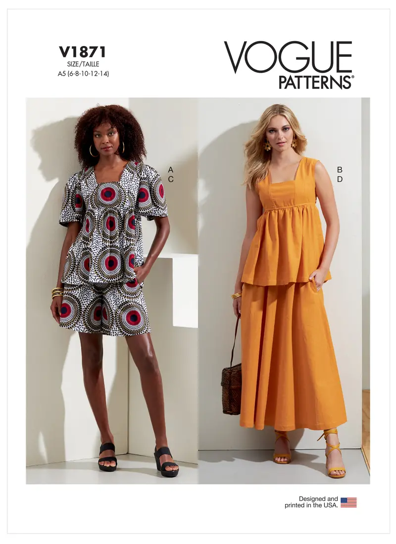 Vogue Sewing Pattern 1871 Misses' Tops, Shorts And Skirt 2