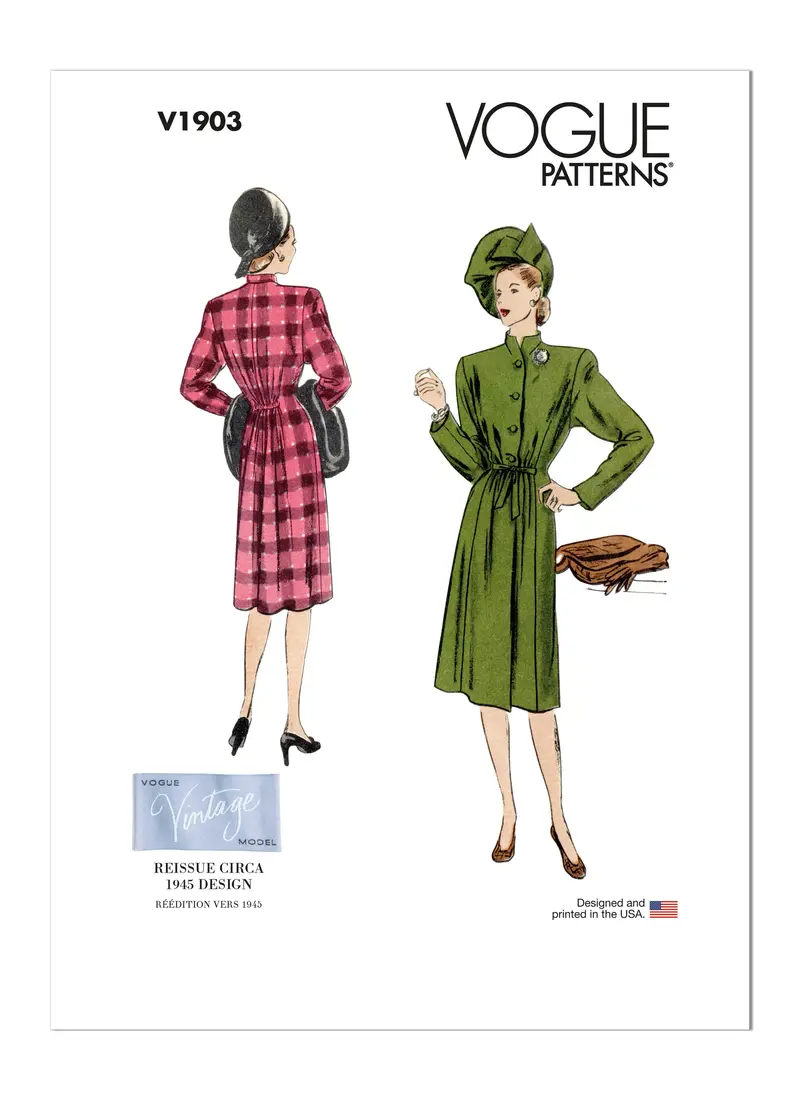 Vogue Sewing Pattern 1903 Misses' Coat 1940'S 1