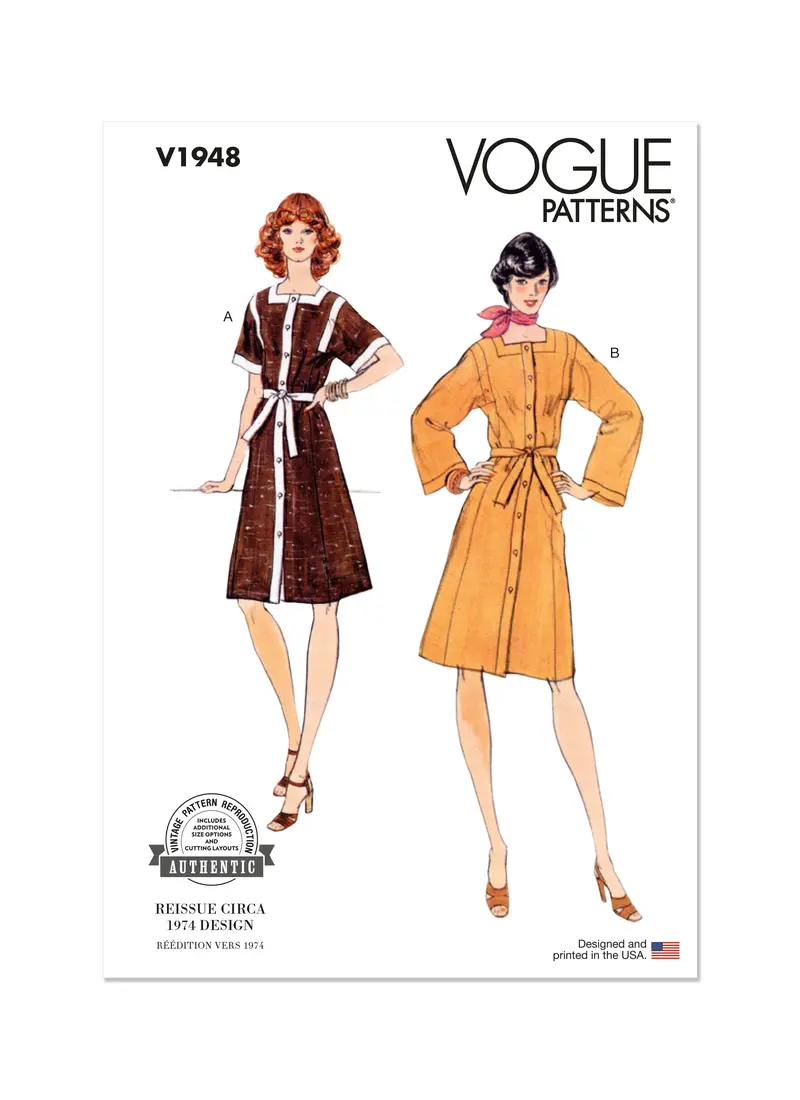 Vogue Sewing Pattern 1948 Misses' Dress 1970'S 1