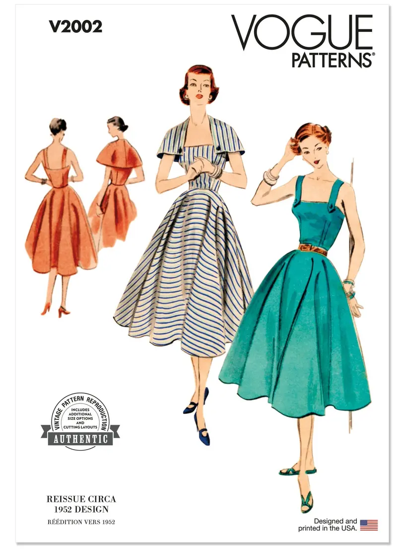 Vogue Sewing Pattern 2002 Vintage 1950'S Dress And Capelet 1