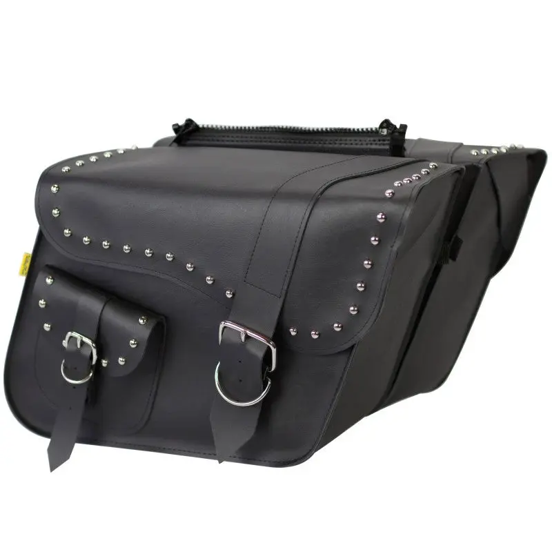 Willie & Max Universal Ranger Studded Large Slant Saddlebags (16 In L X 11 In H X 6.5 In W) - Black 1