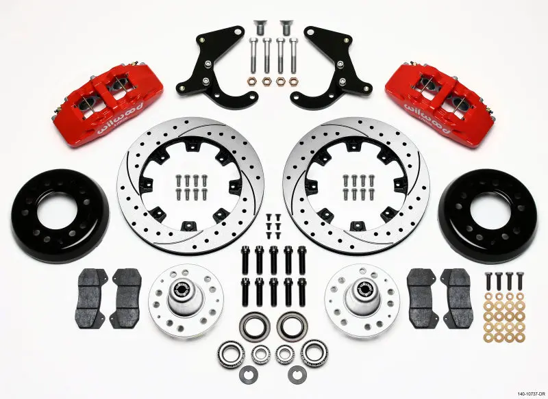 Wilwood Dynapro 6 Front Hub Kit 12.19In Drilled Red 55-57 Chevy 1