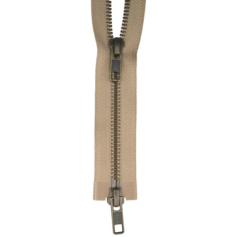 Ykk Antique Brass Two Way Open End Zip, Biscuit 1