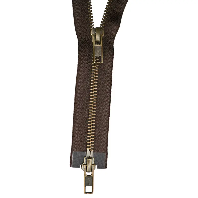 Ykk Antique Brass Two Way Open End Zip, Brown 1