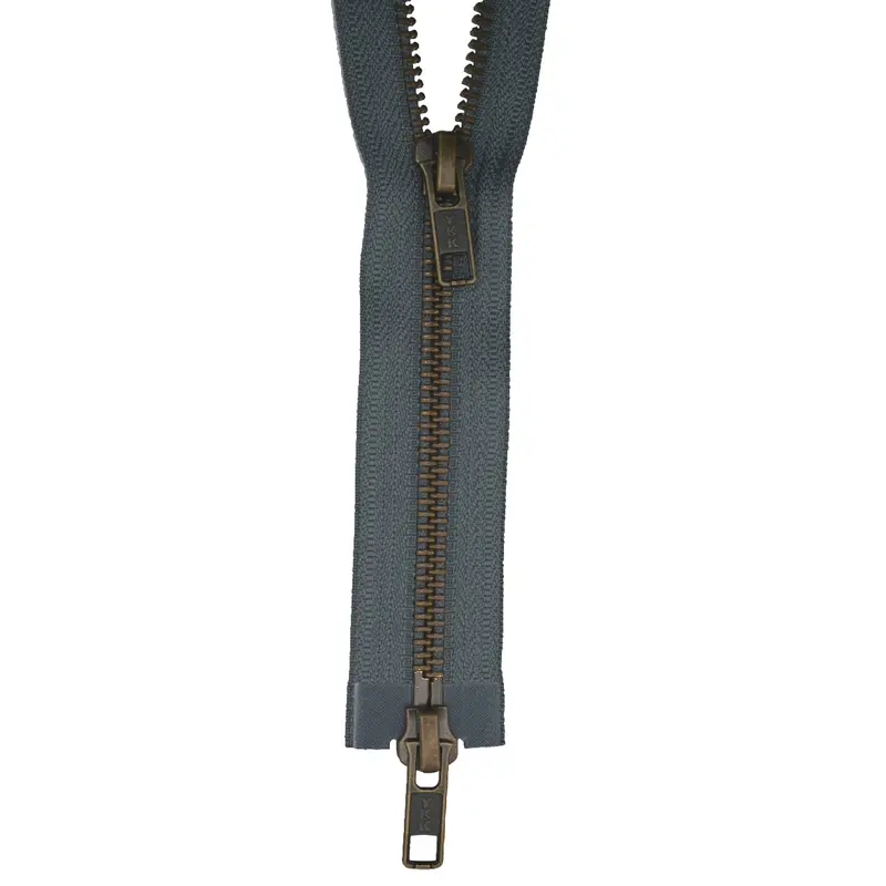 Ykk Antique Brass Two Way Open End Zip, Grey 1