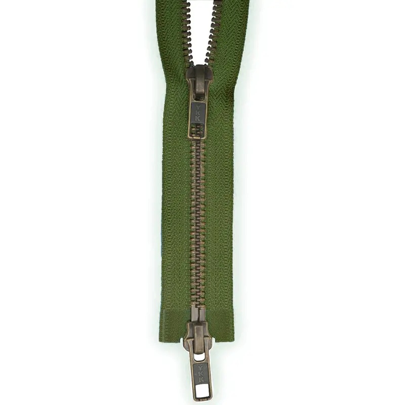 Ykk Antique Brass Two Way Open End Zip, Khaki 1