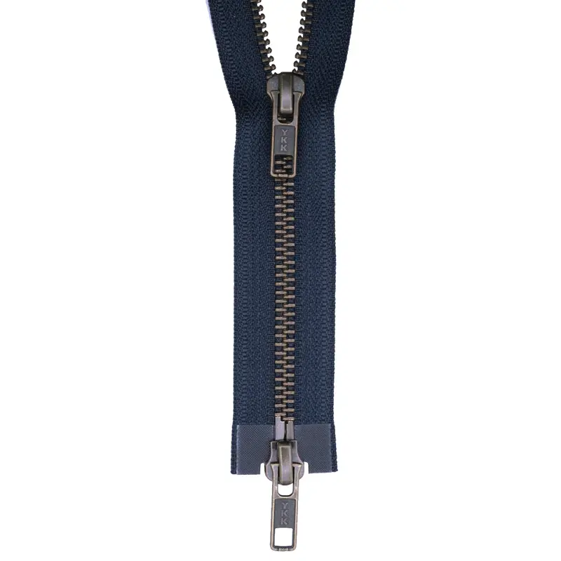 Ykk Antique Brass Two Way Open End Zip, Navy 1