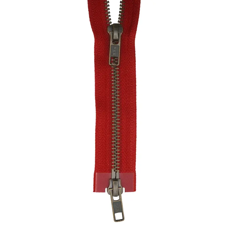 Ykk Antique Brass Two Way Open End Zip, Red 1